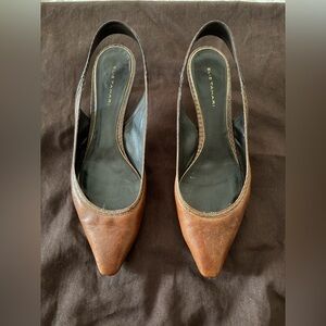 Elie Tahari Brown Pointed-Toe Leather Slingback Mules